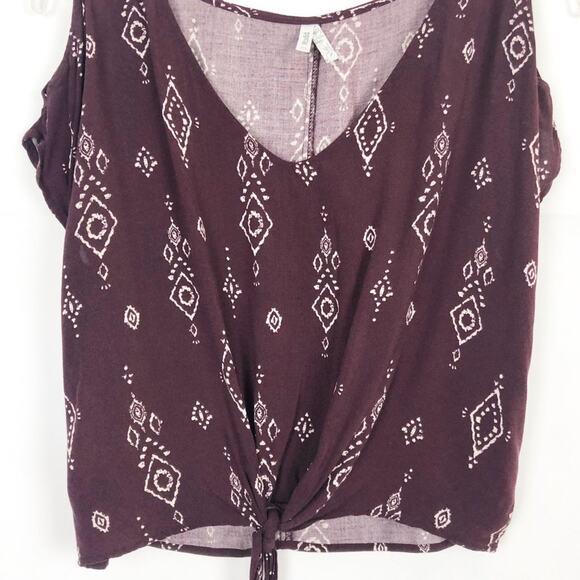 Mudd Cold Shoulder Floral Tie Front Top Size XS - Picture 4 of 11